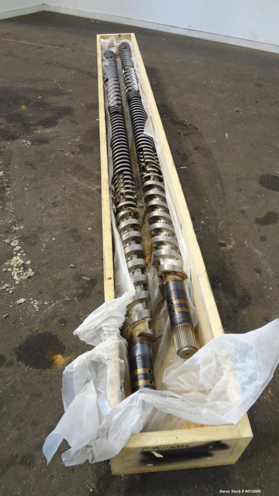 Used- American Maplan 130mm Twin Screw Set. Approximate 24 to 1 L/D ratio. Built 2008, serial#WT-2931H