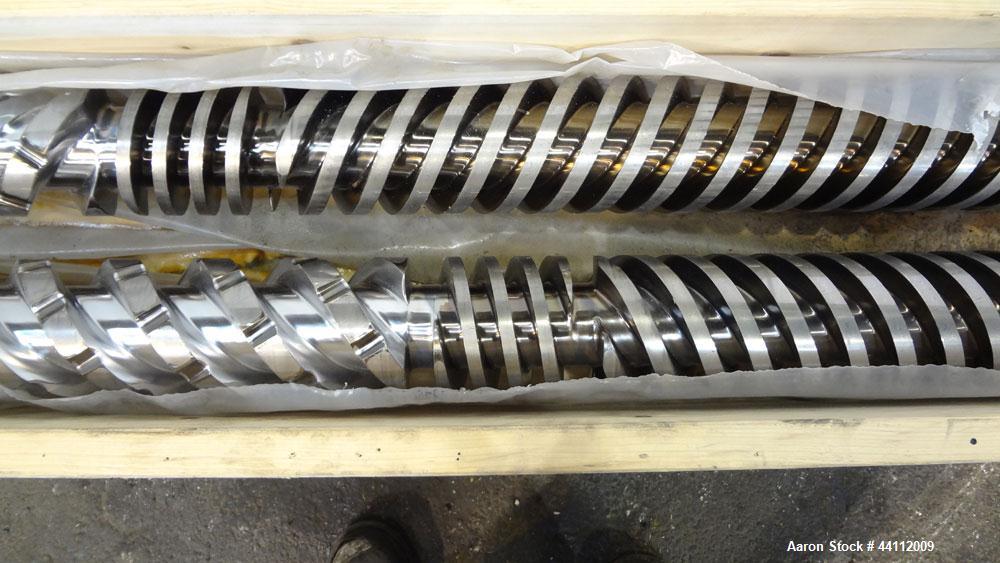 Used American Maplan 130mm Twin Screw Set. Approximate 24 to 1 L/D ratio. Built 2008, serial#WT-2931H