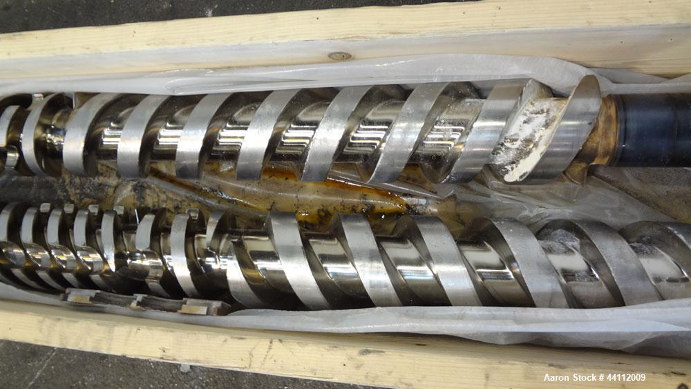 Used American Maplan 130mm Twin Screw Set. Approximate 24 to 1 L/D ratio. Built 2008, serial#WT-2931H