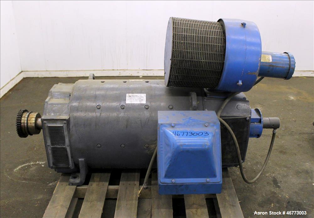 Used General Electric 400HP DC Motor. 3/500 volt, 1150/1500 rpm. Includes control panel with SSD 590 Analog drive. Last used on a Davis Standard 165mm single screw extruder, model 165MM-60TPIH.