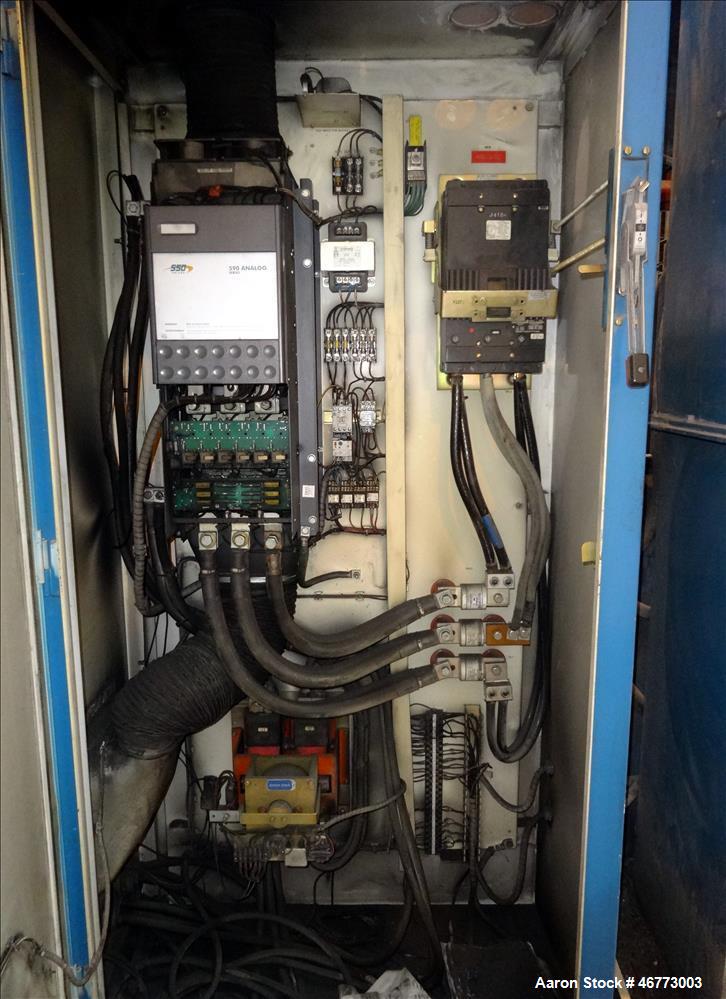 Used General Electric 400HP DC Motor. 3/500 volt, 1150/1500 rpm. Includes control panel with SSD 590 Analog drive. Last used on a Davis Standard 165mm single screw extruder, model 165MM-60TPIH.