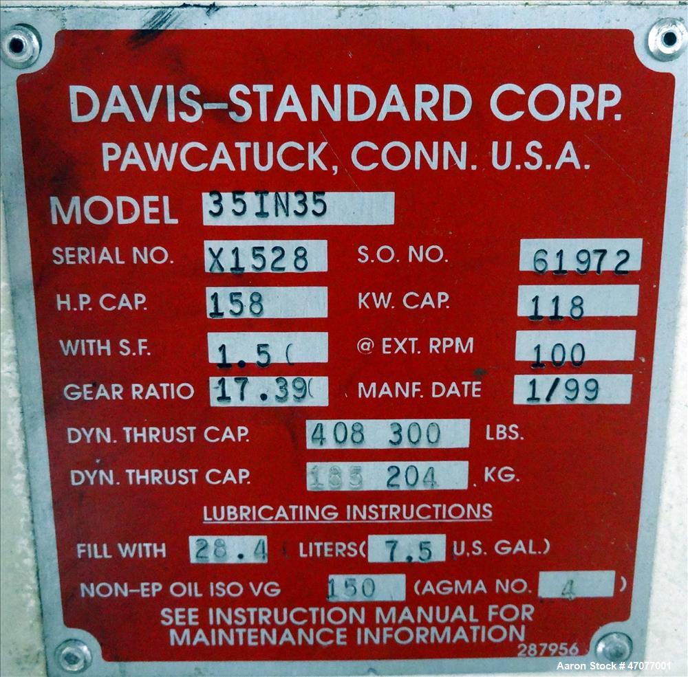 Used Davis Standard 3.5" Single Screw Extruder, Model 35IN35.
