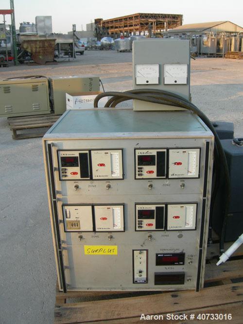 Used C.W. Brabender 1" Single Screw Extruder, type 125-30 HC.  4 zone, approximate 37:1 L/D.  6" x 6" feed hopper.  Driven by a 1/4 hp, 90 volt, 1725 rpm DC adjustable speed motor.  Includes a contro...
