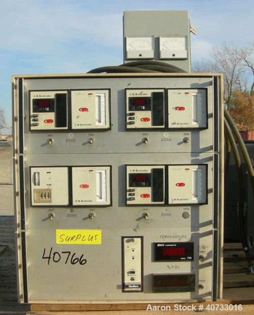 Used C.W. Brabender 1" Single Screw Extruder, type 125-30 HC.  4 zone, approximate 37:1 L/D.  6" x 6" feed hopper.  Driven by a 1/4 hp, 90 volt, 1725 rpm DC adjustable speed motor.  Includes a contro...