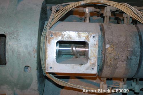 USED:Single screw extruder barrel, 3" diameter, 28:1 L/D, 13 zone,electrically heated, water cooled, 5" x 3.5" water cooled feed throat.Includes reducer with a 13.98:1 ratio.