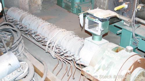USED:Single screw extruder barrel, 3" diameter, 28:1 L/D, 13 zone,electrically heated, water cooled, 5" x 3.5" water cooled feed throat.Includes reducer with a 13.98:1 ratio.