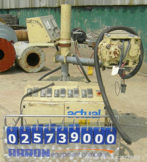 Used Actual 1.18" pedestal mounted single screw co-extruder, model AE30. Approximately 24 to 1 L/D ratio. Electrically heated, air cooled, 3 zone non-vented barrel. Feed opening, no hopper. Driven by...