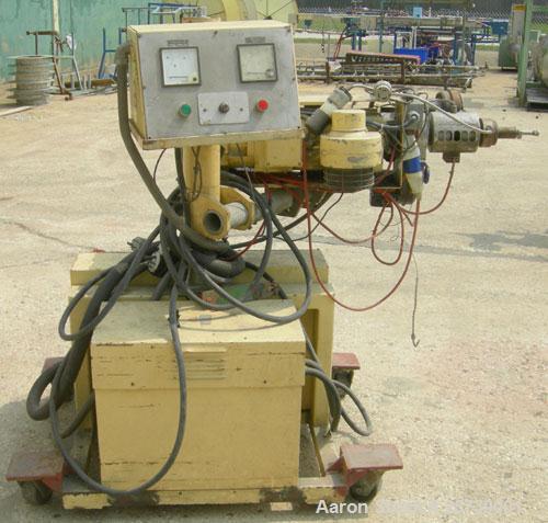 Used Actual 1.18" pedestal mounted single screw co-extruder, model AE30. Approximately 24 to 1 L/D ratio. Electrically heated, air cooled, 3 zone non-vented barrel. Feed opening, no hopper. Driven by...