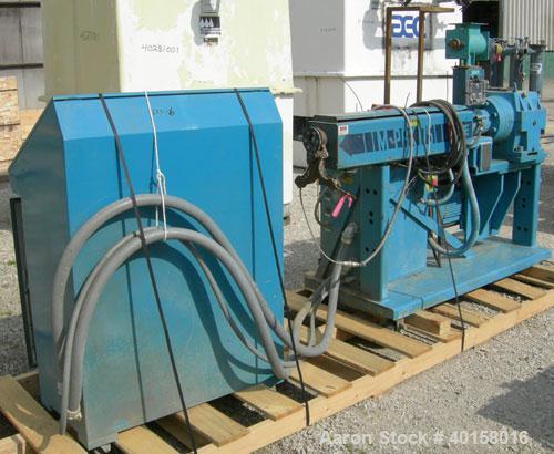 Used Akron 1 3/4" Single Screw Extruder, model M-PAK175, approximately 24 to 1 L/D ratio. Electrically heated, air cooled, 3 zone non-vented barrel. Water cooled feed throat with a lump breaker, no h...