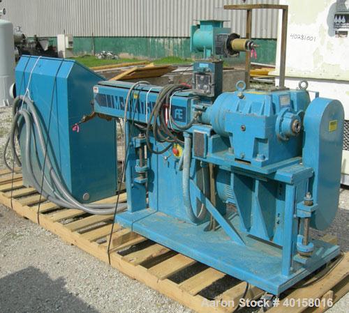 Used Akron 1 3/4" Single Screw Extruder, model M-PAK175, approximately 24 to 1 L/D ratio. Electrically heated, air cooled, 3 zone non-vented barrel. Water cooled feed throat with a lump breaker, no h...