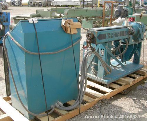 Used Akron 1 3/4" single screw extruder, model M-PAK175, approximately 24 to 1 L/D ratio. Electrically heated, air cooled 3 zone non-vented barrel. Water cooled feed throat with a lump breaker, no ho...