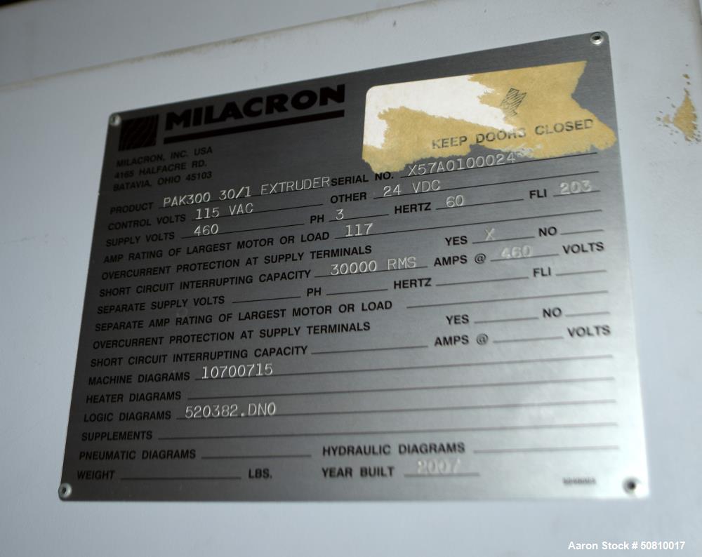 Used- Milacron 3" Single Screw Extruder, Model PAK300