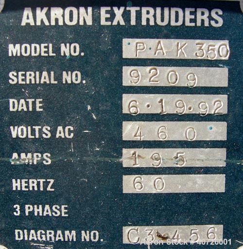 Used Akron 3 1/2' Single Screw Extruder, model PAK350