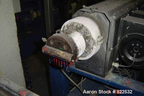 USED: Axon single screw extruder, type BX45-PSE. Material of construction is carbon steel, 30:1 L/D. 45 mm diameter. Electrically heated, air cooled 5 zones. Barrel. 10 Hole die head. Max screw speed...