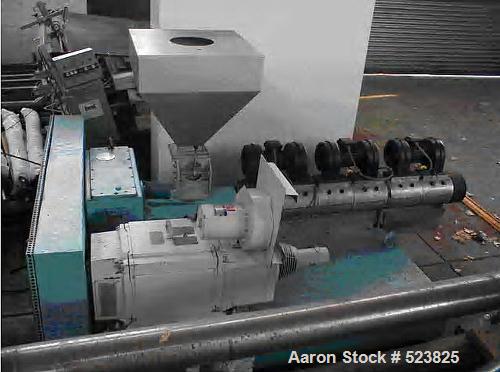 USED: Barmag model 9E4 extruder, 3.54" (90mm), type 9E4/27D. Maxscrew speed 125 rpm, driven by a 125 hp motor; heating and coolingcombination; 440 volts/60 hz/3 ph.