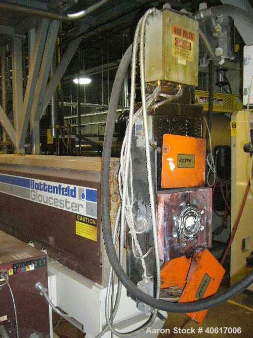 Used Battenfeld Gloucester 3.5" Single Screw Extruder, Model 35250. Approximate 30 to 1 L/D ratio, electrically heated, water cooled barrel with closed loop cooling system. Driven by an approximate 1...