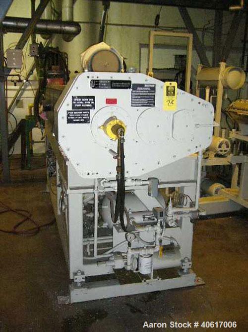 Used Battenfeld Gloucester 3.5" Single Screw Extruder, Model 35250. Approximate 30 to 1 L/D ratio, electrically heated, water cooled barrel with closed loop cooling system. Driven by an approximate 1...