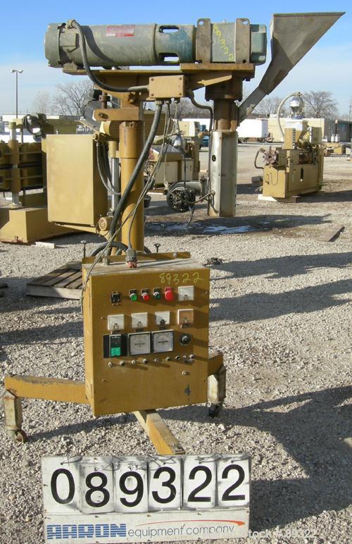 Used Becz Machine 1.25" Pedestal Mounted Single Screw Extruder, Model 252.25. Approximate 12:1 L/D ratio. Electrically heated, air cooled single zone non-vented barrel. Water cooled feed throat with ...