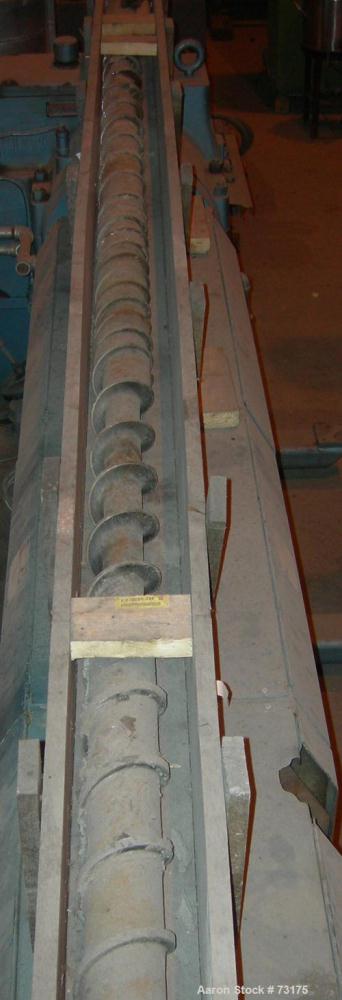 Used Berlyn 4.5" Single Screw Extruder, Model 4.5". 30:1 L/D 6 zone electrically heated, water cooled. 4-1/2" diameter water cooled feed throat, 5" diameter side vent, 94" from feed, 44" center line,...
