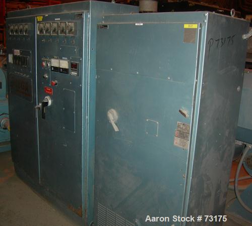 Used Berlyn 4.5" Single Screw Extruder, Model 4.5". 30:1 L/D 6 zone electrically heated, water cooled. 4-1/2" diameter water cooled feed throat, 5" diameter side vent, 94" from feed, 44" center line,...