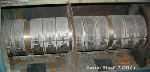 Used Berlyn 4.5" Single Screw Extruder, Model 4.5". 30:1 L/D 6 zone electrically heated, water cooled. 4-1/2" diameter water cooled feed throat, 5" diameter side vent, 94" from feed, 44" center line,...