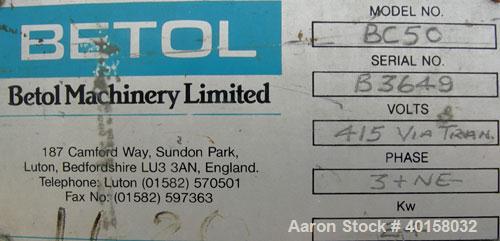 Used Betol 1.9' (50mm) Single Screw Extruder, Model BC50