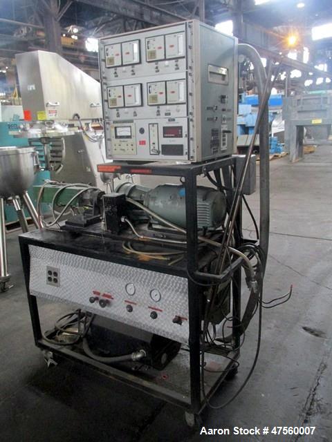 Used Brabender Laboratory Extruder, Type SP-TP250. Electrically heated, water cooled barrel. .75" dia serial 1370Driven by a 3hp DC motor with controller. Includes temperature controllers. Serial# 13...
