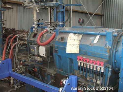 USED: Buss kneader MDKT140. Screw diameter 5.51" (140mm), 11 d,motor 400 kw. 4 oil heaters, 2 crammer feeders, frequency controller,dump extruder ssdl 140-6D, output 1000-1500 kg/h.