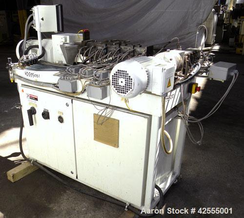 Used Buss Laboratory Ko-Kneader, Model MKS 30-18 / E 40. 30mm Diameter single screw, 18 to 1 L/D ratio. Clam shell type barrel electrically heated, air cooled. Water cooled feed throat with hopper. D...