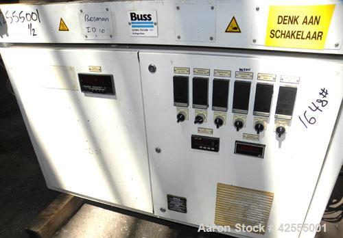 Used Buss Laboratory Ko-Kneader, Model MKS 30-18 / E 40. 30mm Diameter single screw, 18 to 1 L/D ratio. Clam shell type barrel electrically heated, air cooled. Water cooled feed throat with hopper. D...