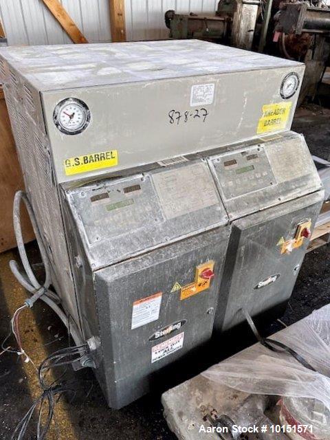 Used 100mm Buss kneader with 9/1 L/D barrel. Driven by 200 hp DC motor, includes 5.94/1 gearbox, jacketed barrel and clam shell barrel opening. Includes operator control panel. Kneader will discharge...