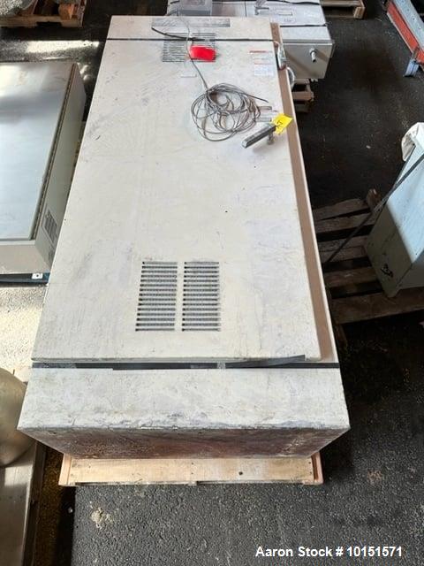Used 100mm Buss kneader with 9/1 L/D barrel. Driven by 200 hp DC motor, includes 5.94/1 gearbox, jacketed barrel and clam shell barrel opening. Includes operator control panel. Kneader will discharge...