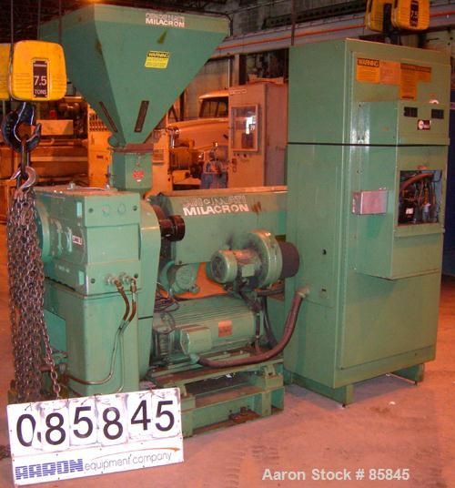 Used Cincinnati Milicron 2.5" Single Screw Extruder, Model Apex, Approximate 26:1 L/D Ratio. Electrically heated, air cooled 4 zone non-vented barrel. Water cooled feed throat with hopper. Approximat...