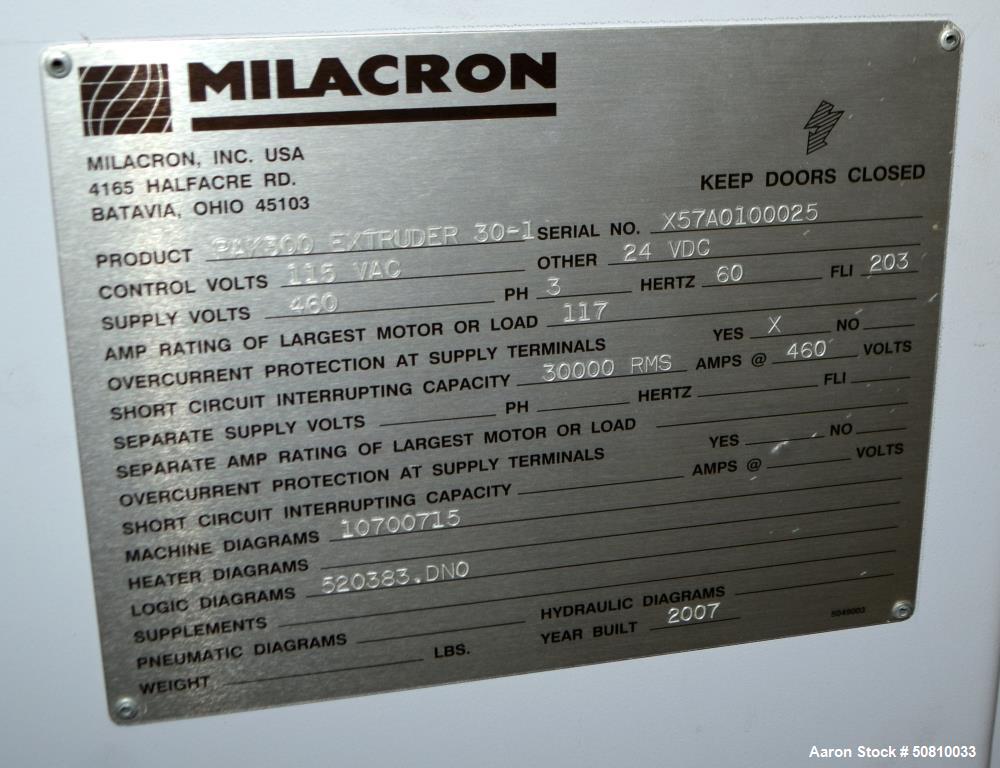 Used- Milacron 3" Single Screw Extruder, Model PAK300