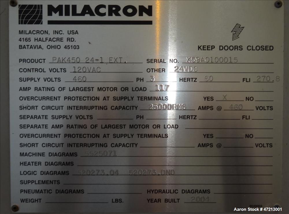 Used Milacron 4.5" Single Screw Extruder