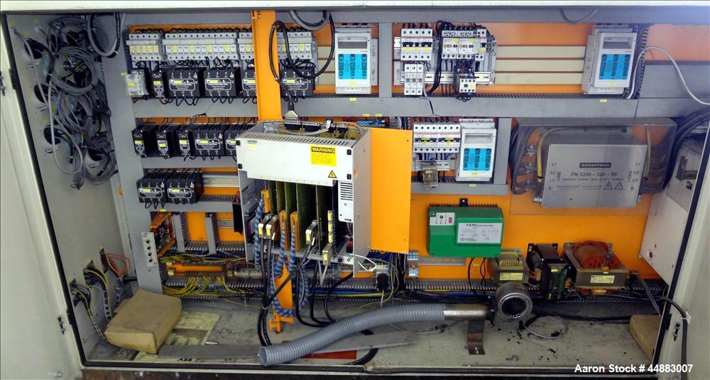 Used Cincinnati Milacron 75mm Single Screw Extruder, Model Proton 70-30G. Approximate 30 to 1 L/D ratio. Electrically heated, air cooled 4 zone non-vented barrel, water cooled feed throat, no hopper....
