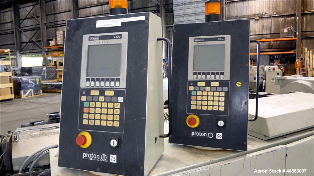 Used Cincinnati Milacron 75mm Single Screw Extruder, Model Proton 70-30G. Approximate 30 to 1 L/D ratio. Electrically heated, air cooled 4 zone non-vented barrel, water cooled feed throat, no hopper....