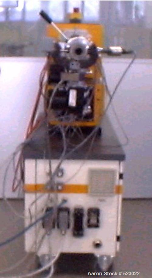 USED: Single screw Collin lab extruder, type 30x25D. Screw diameter 1.18" (30mm); electrically heated 1200W, air cooled, zone 1 and 2 water cooled, pressure of water cooling system 7-58 psi (0.5-4 ba...