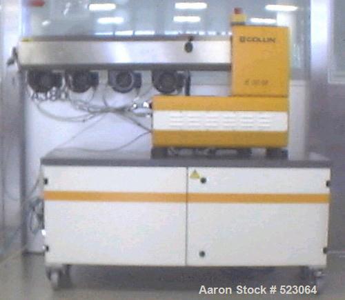 USED: Single screw Collin lab extruder, type 30x25D. Screw diameter 1.18" (30mm); electrically heated 1200W, air cooled, zone 1 and 2 water cooled, pressure of water cooling system 7-58 psi (0.5-4 ba...