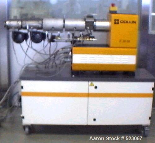 USED: Single screw Collin lab extruder, type 30x25D. Screw diameter 1.18" (30mm); electrically heated 1200W, air cooled, zone 1 and 2 water cooled, pressure of water cooling system 7-58 psi (0.5-4 ba...