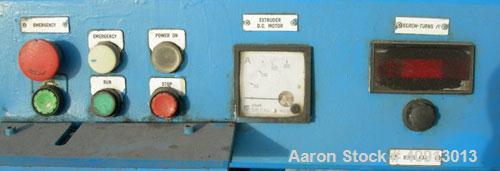 Used Cosmo 2 1/2" Single Screw Extruder, Approximate 30:1 L/D Ratio. Electrically heated, air cooled 4 zone non-vented barrel. Water cooled feed throat, no hopper. Driven by an approximate 20 HP DC m...