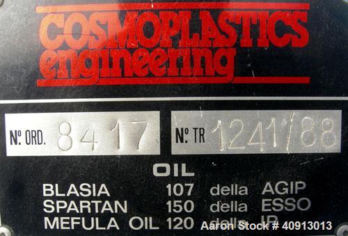 Used Cosmo 2 1/2" Single Screw Extruder, Approximate 30:1 L/D Ratio. Electrically heated, air cooled 4 zone non-vented barrel. Water cooled feed throat, no hopper. Driven by an approximate 20 HP DC m...