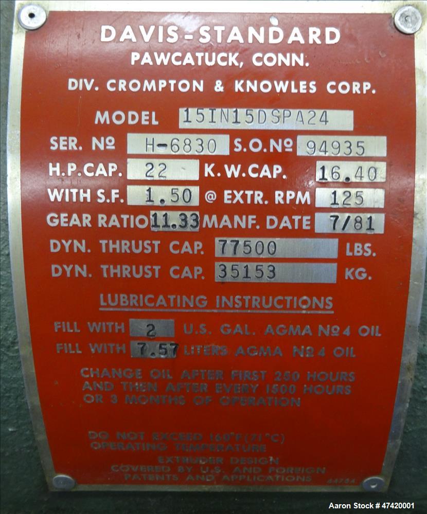 Used Davis Standard 1-1/2" Thermatic III Single Screw Extruder