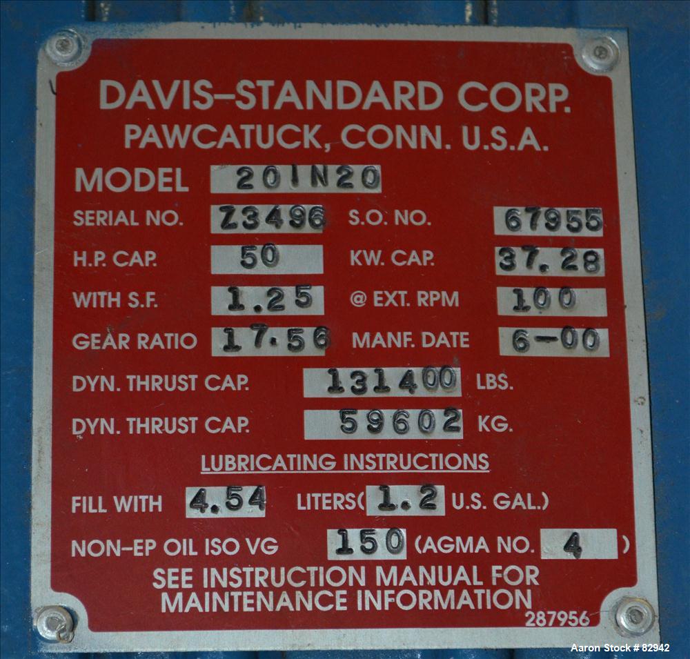 Used Davis Standard 2" Thermatic Single Screw Extruder, Model 20IN20, Type DSPA