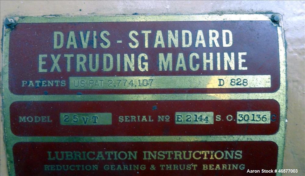 Used- Davis Standard 2.5" single screw extruder, model 25VT,