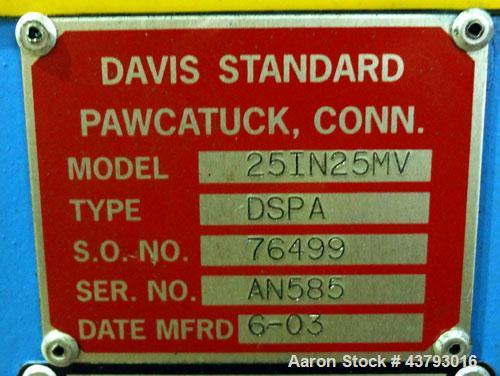 Used Davis Standard Mark V 2-1/2” Single Screw Extruder, Model 2.5IN25MV, Type DSPA. Approximate 30 to 1 L/D Ratio. Electrically heated, air cooled 5 zone non-vented barrel. Water cooled feed throat ...
