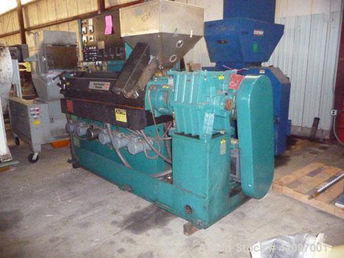 Used Davis Standard 2-1/2'' Thermatic Single Screw Extruder, Model 25IN25. 30 to 1 L/D ratio. Electrically heated, air cooled 6 zone barrel. Water cooled feed throat with hopper. Approximate 42" cent...