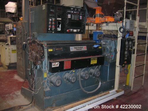 Used Davis Standard 2-1/2" Thermatic Single Screw Extruder, model 25IN25, 24 to 1 L/D ratio. Electrically heated, air cooled 4 zone barrel. Water cooled feed throat. Approximate 43" centerline height...