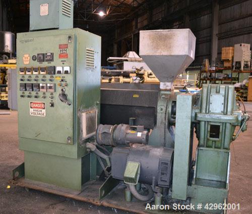 Used Davis Standard 3-1/2" Single Screw Extruder, Model 350S, Approximately 24 to 1 L/D Ratio. Electrically heated, air cooled 5 zone non-vented barrel. Water cooled feed throat with hopper. Driven b...
