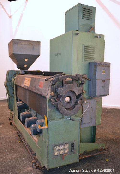 Used Davis Standard 3-1/2" Single Screw Extruder, Model 350S, Approximately 24 to 1 L/D Ratio. Electrically heated, air cooled 5 zone non-vented barrel. Water cooled feed throat with hopper. Driven b...